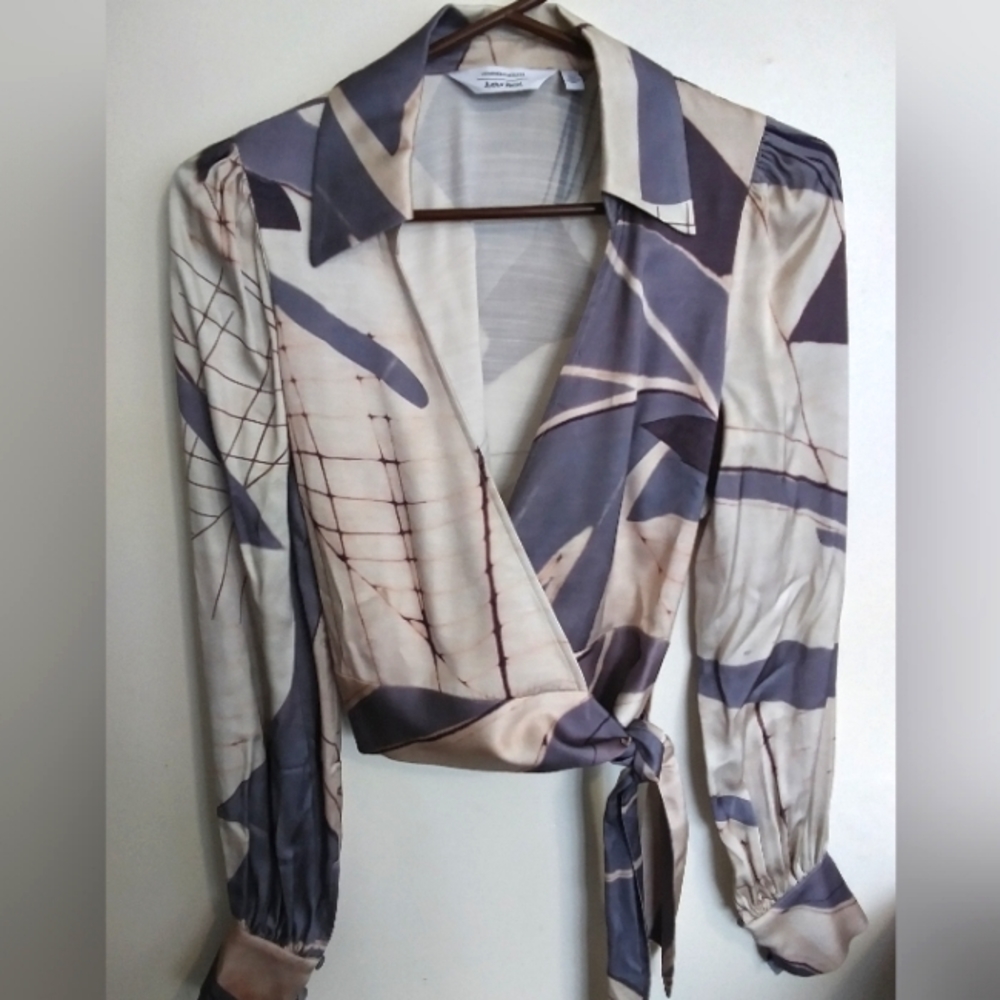 BRAND NEW & Other Stories Purple/Blue/Pink Collared Long Sleeve Wrap Top Size 2